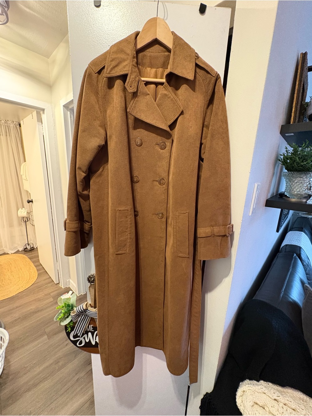 Vintage Canadian Olympic Faux Suede Trench Coat – Size 12